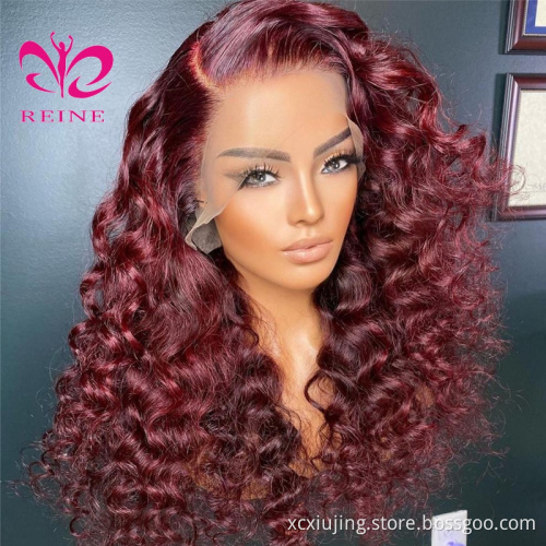 Colored Human Hair Wig Virgin Cuticle Aligned Ombre 99J HD Lace Frontal Human Hair Wig With Baby Hair Wholesale